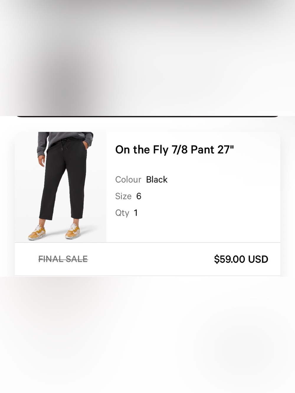lululemon womens On the Fly 7/8 Pant 27”, Black, Size 6